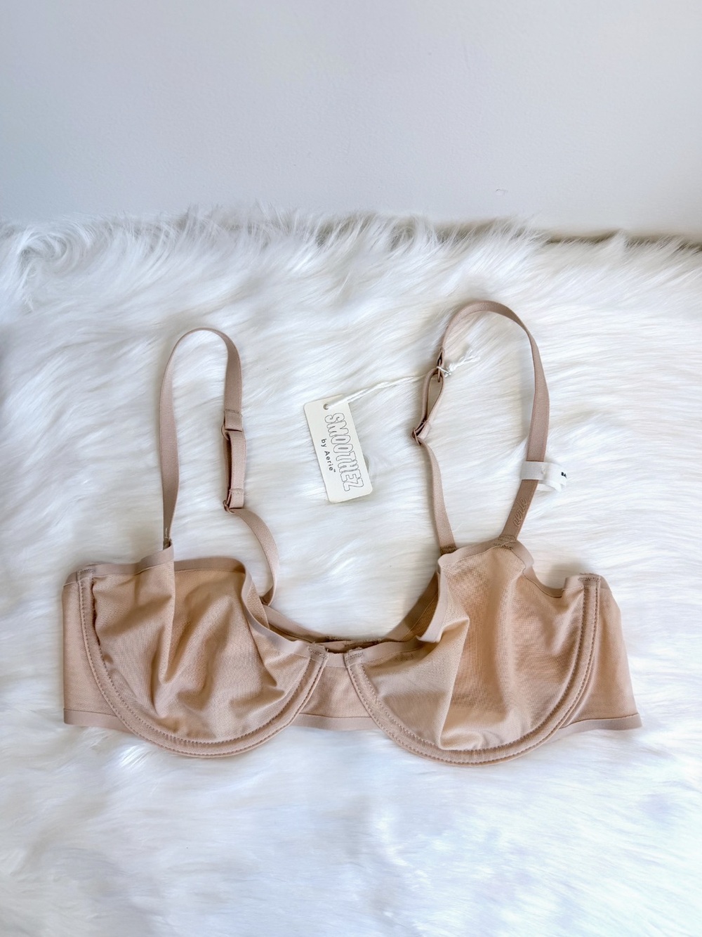 NWT SMOOTHEZ by Aerie Mesh Unlined Underwire Balconette Bra Sands (Nude)Size 34B - Picture 3 of 15